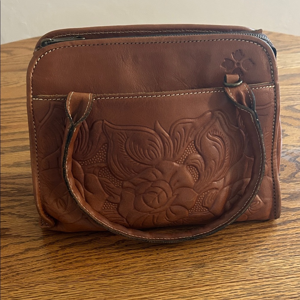 Patricia Nash Tan Embossed Leather Satchel